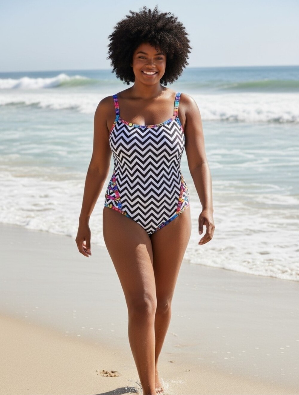 Beach Betty Chevron One-Piece Swimsuit with Multicolor Trim Sz XL New Tags